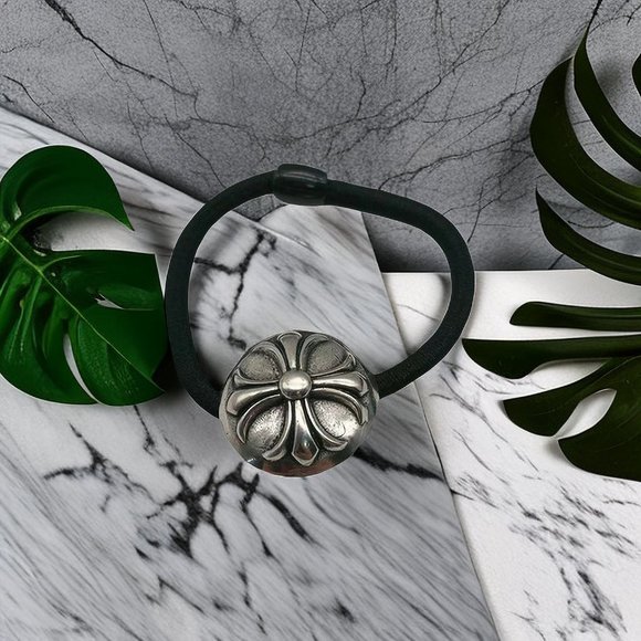 Make old vintage cross leather band Chrome Hearts sterling silver 925 scrunchie - Picture 3 of 8